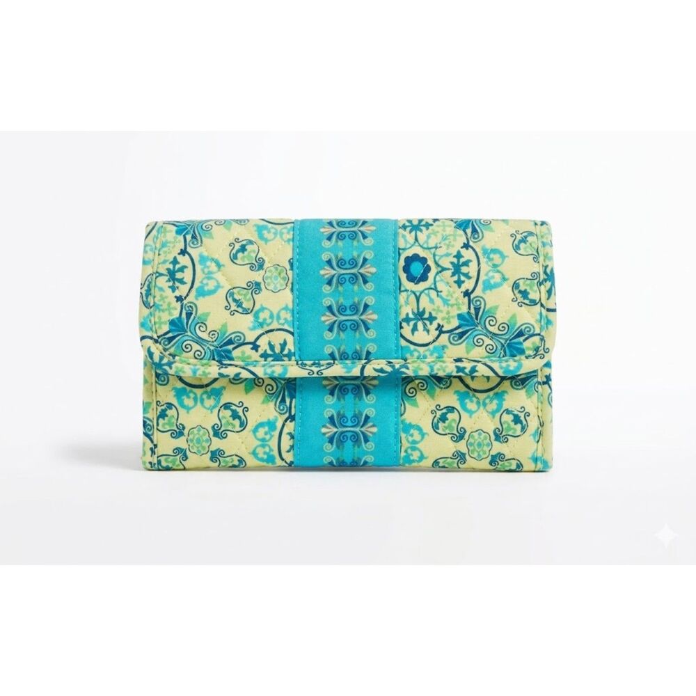 Quilted Paisley Trifold Wallet Blue Lime Cottagecore Boho Y2K EUC